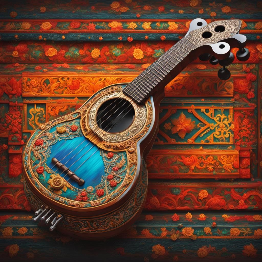 Ukrainian Kobza: Hyperrealistic Splash Art Instrument