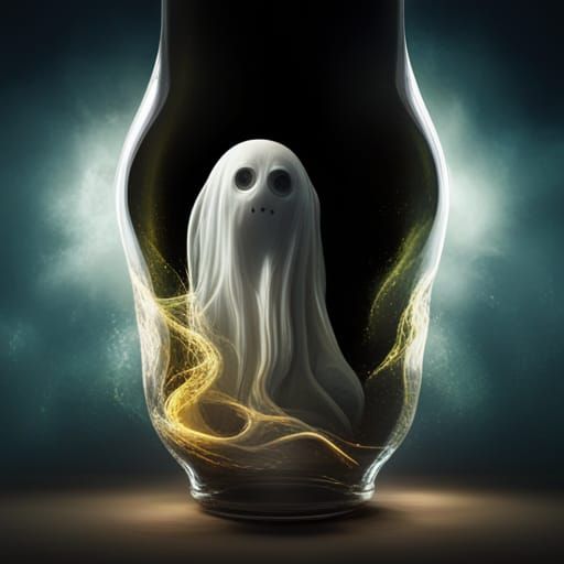 Glowing Ghost Spirit Inside Empty Bottle