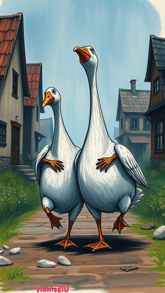 Whimsical Village Scene in Soot Drawing Style