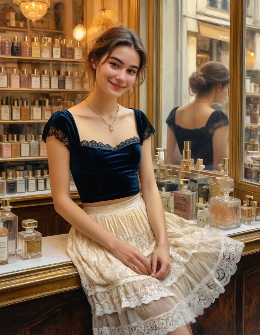 French Perfumery Shop Portrait in Whimsical Impressionist St...
