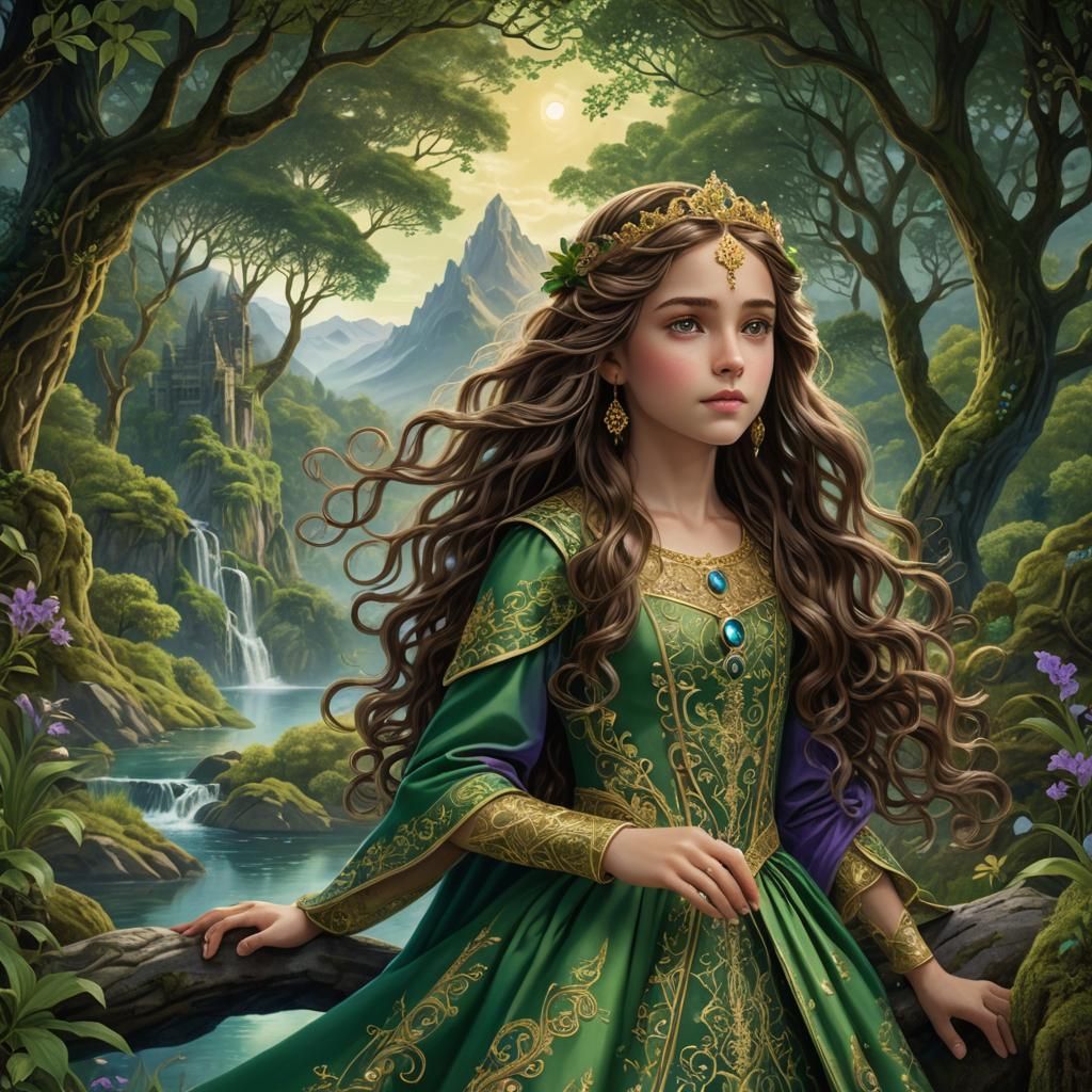 Fantasy Princess in Mystical Forest, Digital Matte Painting