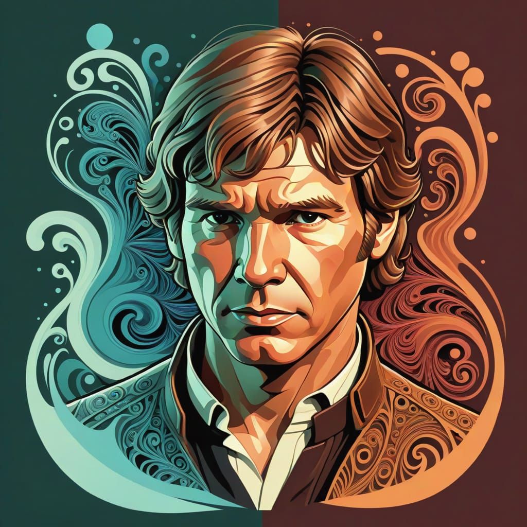 Abstract Fractal of Han Solo in Gouache