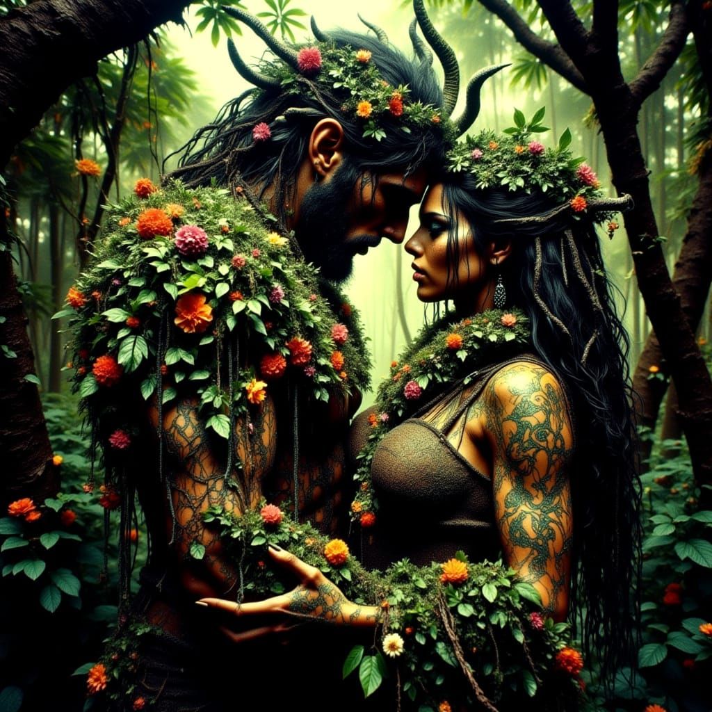 Ethereal Earth Goddess and God in Tropical Paradise
