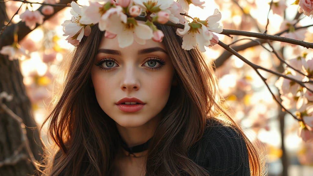 Anime Portrait: Woman with Autumn Flower Crown