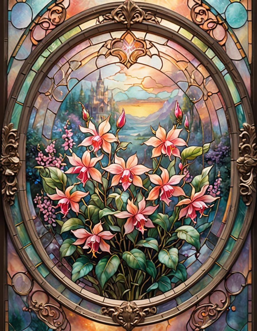 Ethereal Stained Glass Flower in Dreamy Mist