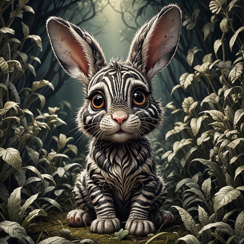 Zebra Striped Bunny: Detailed Digital Art
