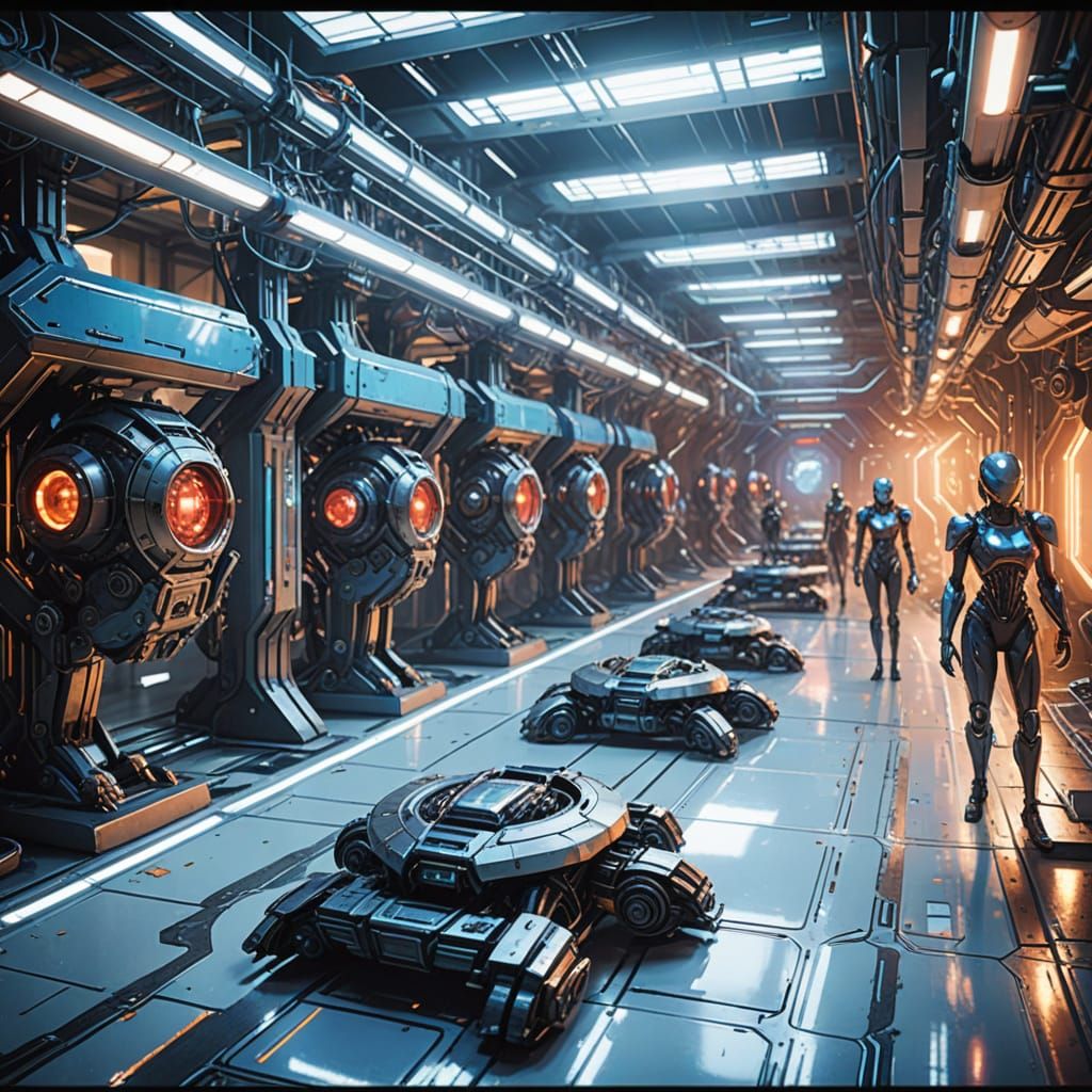 Cyborgs Oversee Futuristic Krell Robot Factory in Gilded Spl...