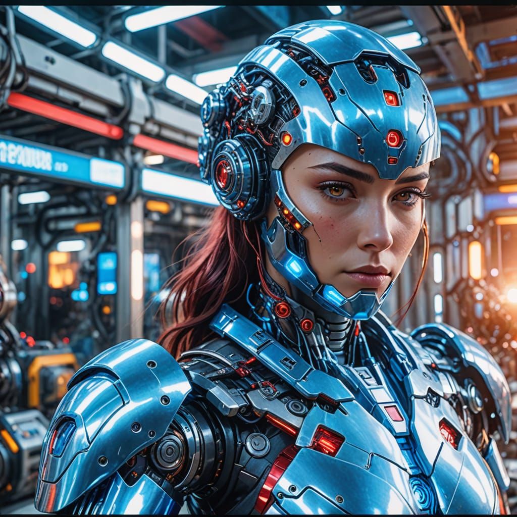 Cyberpunk Cyborg Women Manage Krell Robot Factory