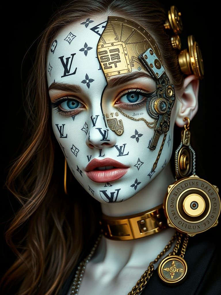 Futuristic Fashion Portrait with Louis Vuitton Inspired Patt...