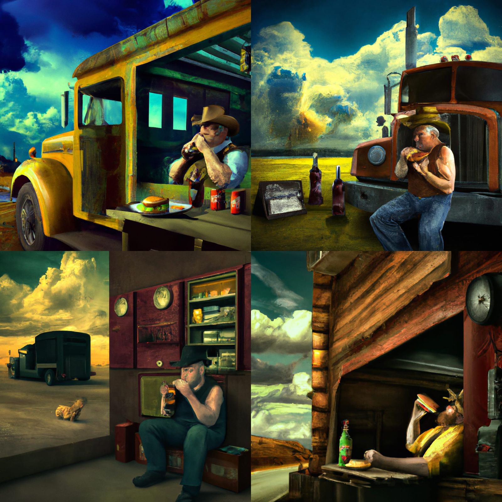 Steampunk Alabama Truck Driver in Ominous Dieselpunk Landsca...