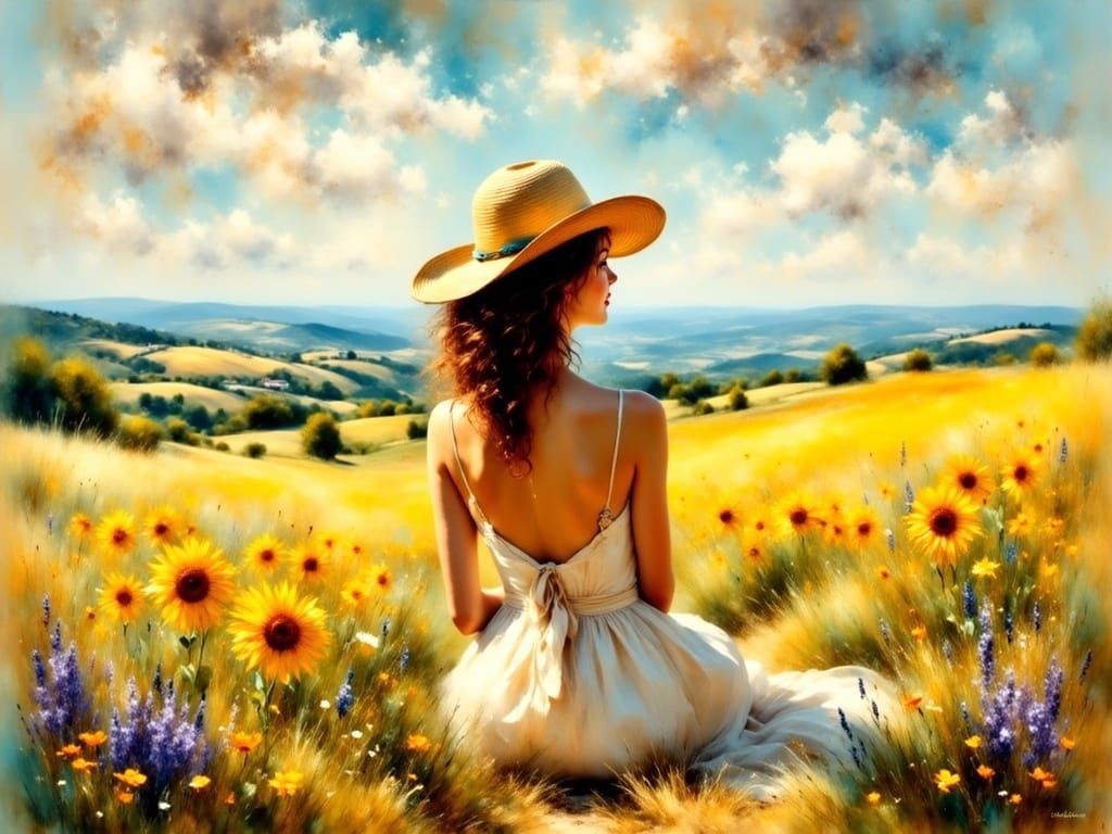 Woman in Provence Field, Impressionistic Style