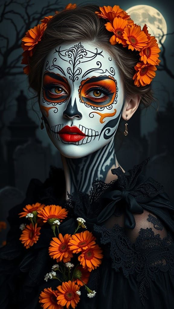 Stunning Catrina Goddess in Midnight Attire