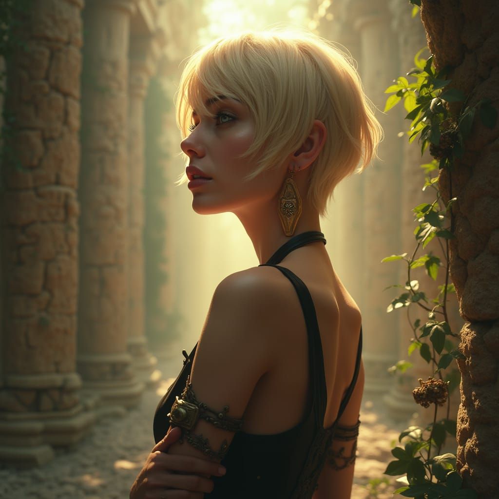 Ethereal Fantasy Goddess in Ancient Ruins