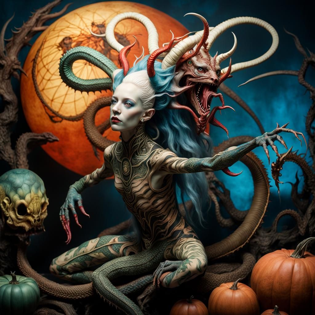 Albino Contortionist: A Moreau-Inspired Fantasy Painting