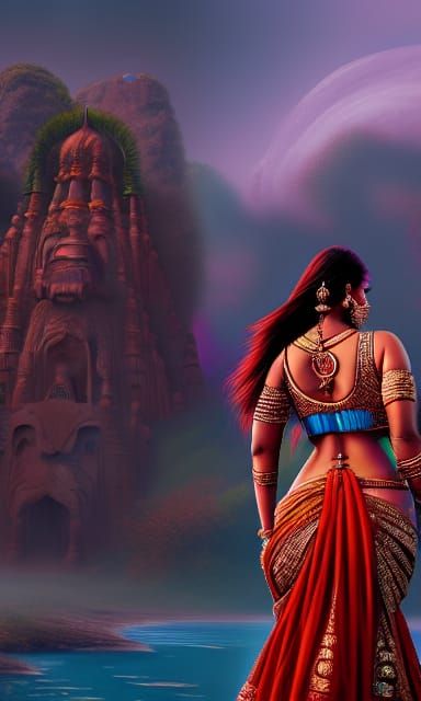 Detailed Matte Painting of a Voluptuous Indian Woman