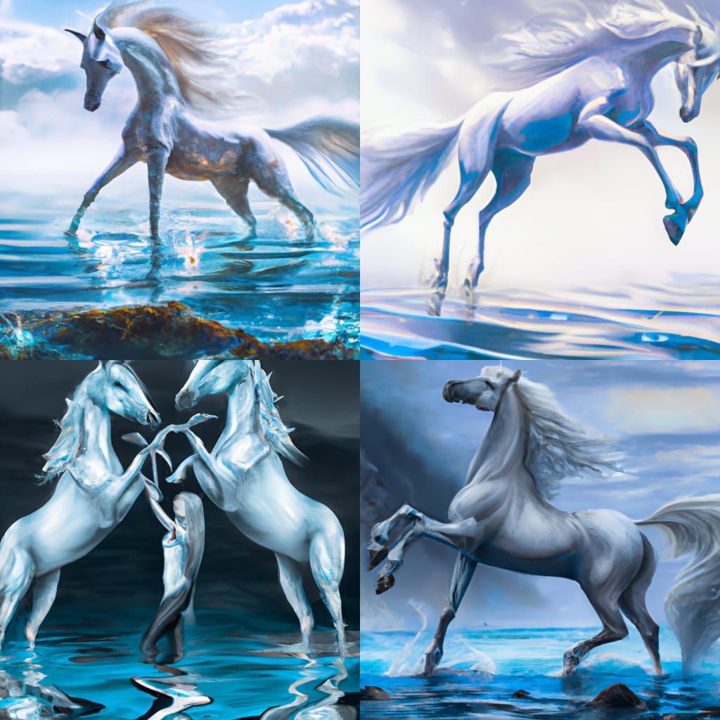Ethereal Horse Emerging from Lake: Fantasy Art
