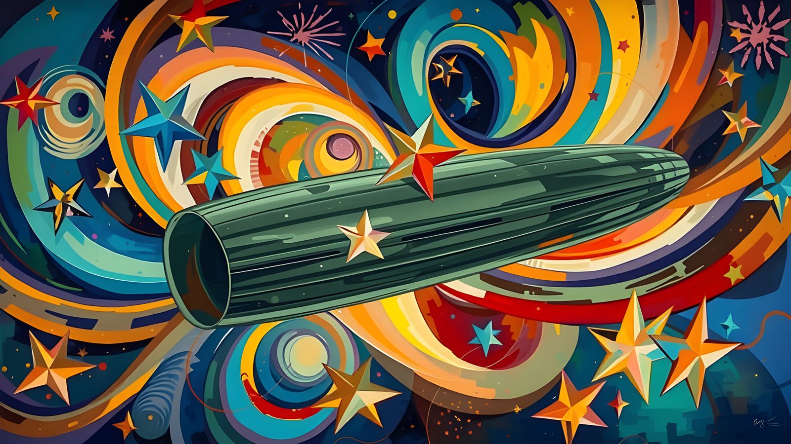 Abstract Expressionist Vortex of Color and Metallic Reflecti...