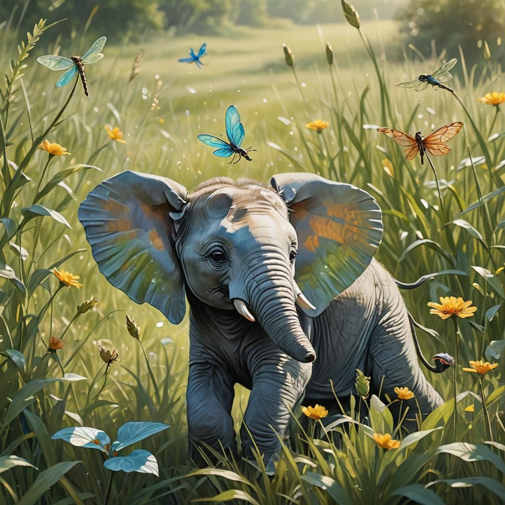 Elephant Calf's Dragonfly Chase: Children's Book Illustratio...
