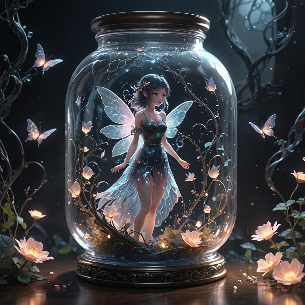 Fairy in Glass Jar: 3D Anime Concept Art