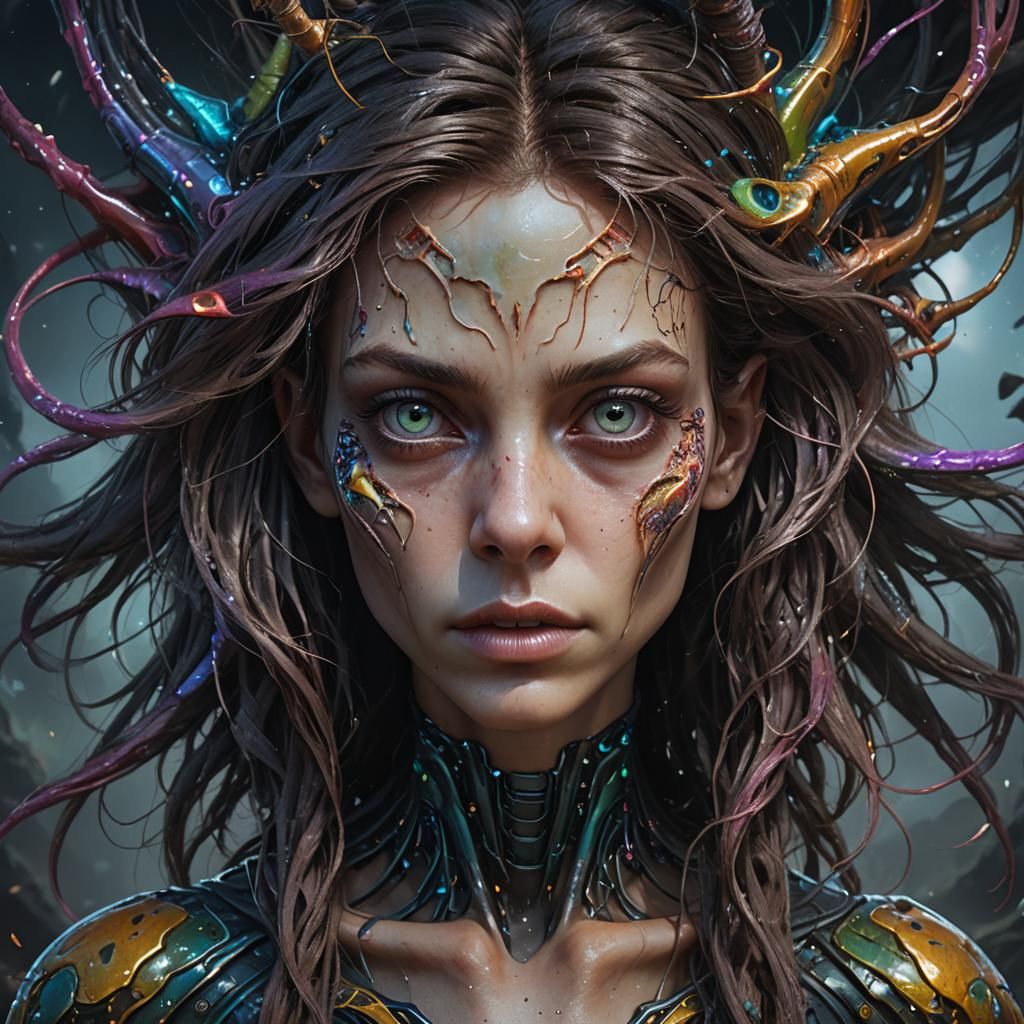 Hyperrealistic Portrait of a Mysterious Alien Girl