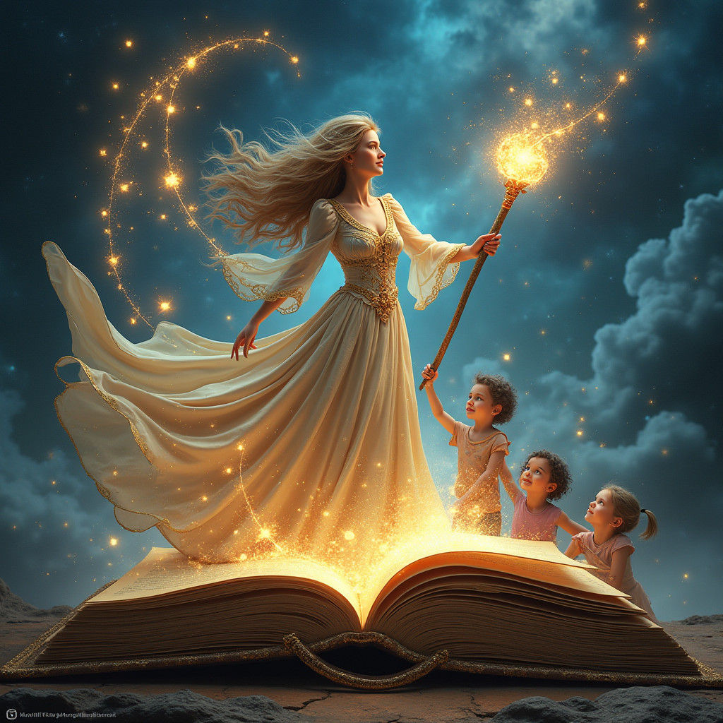 Cosmic Sorceress Casting Spell as 3D Rendered Art