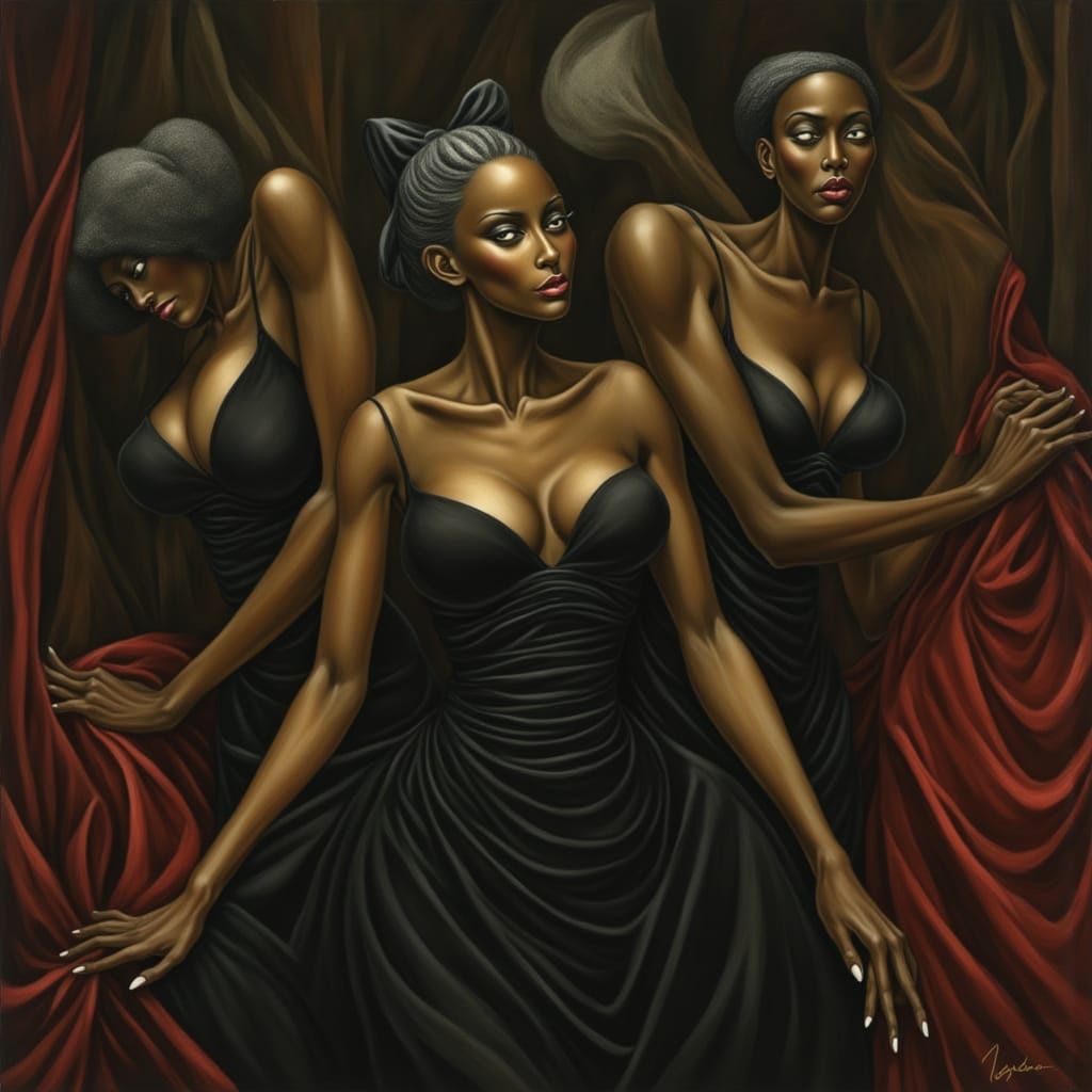 Glamorous Fantasy Black Woman Seductress in Evening Gown