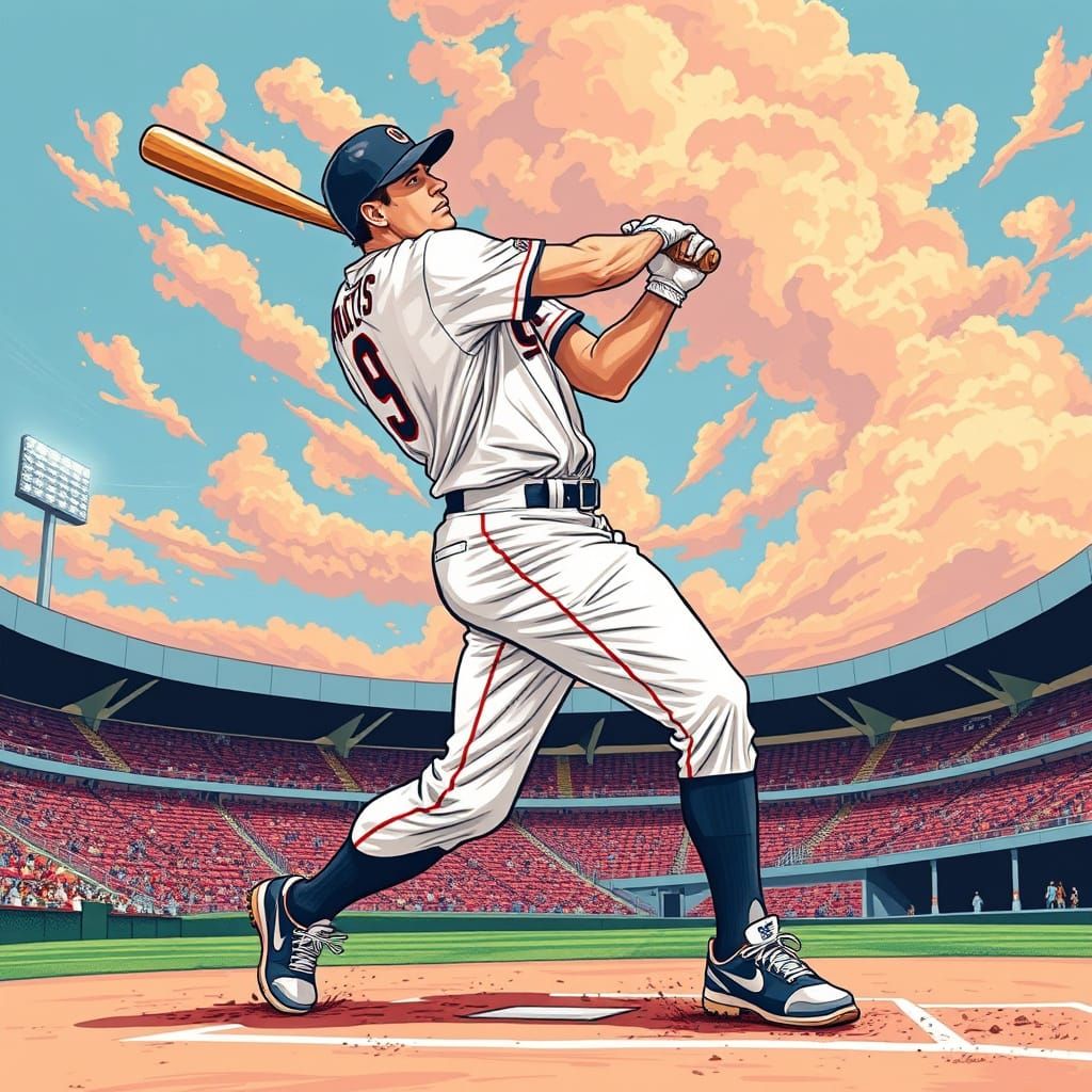Baseball Player in Action: Comic Book Art Style