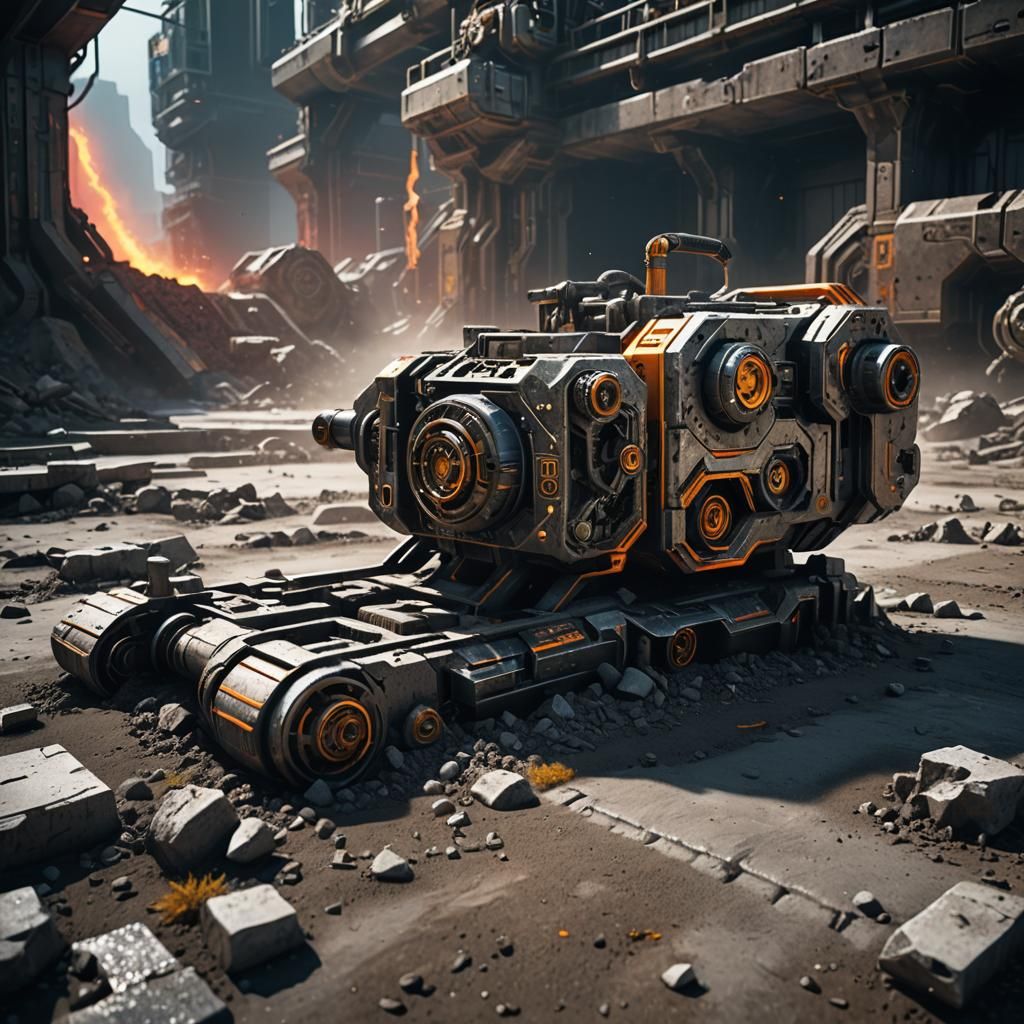Futuristic Machinery Excavating Concrete in Sci-Fi Style