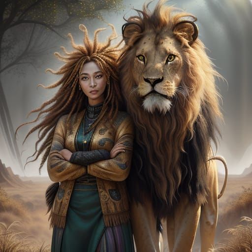 Lion and Human in Golden Savannah Light