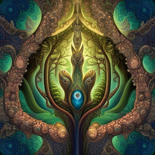 Joyful Alien Dragon-Mice Family in Fractal Garden