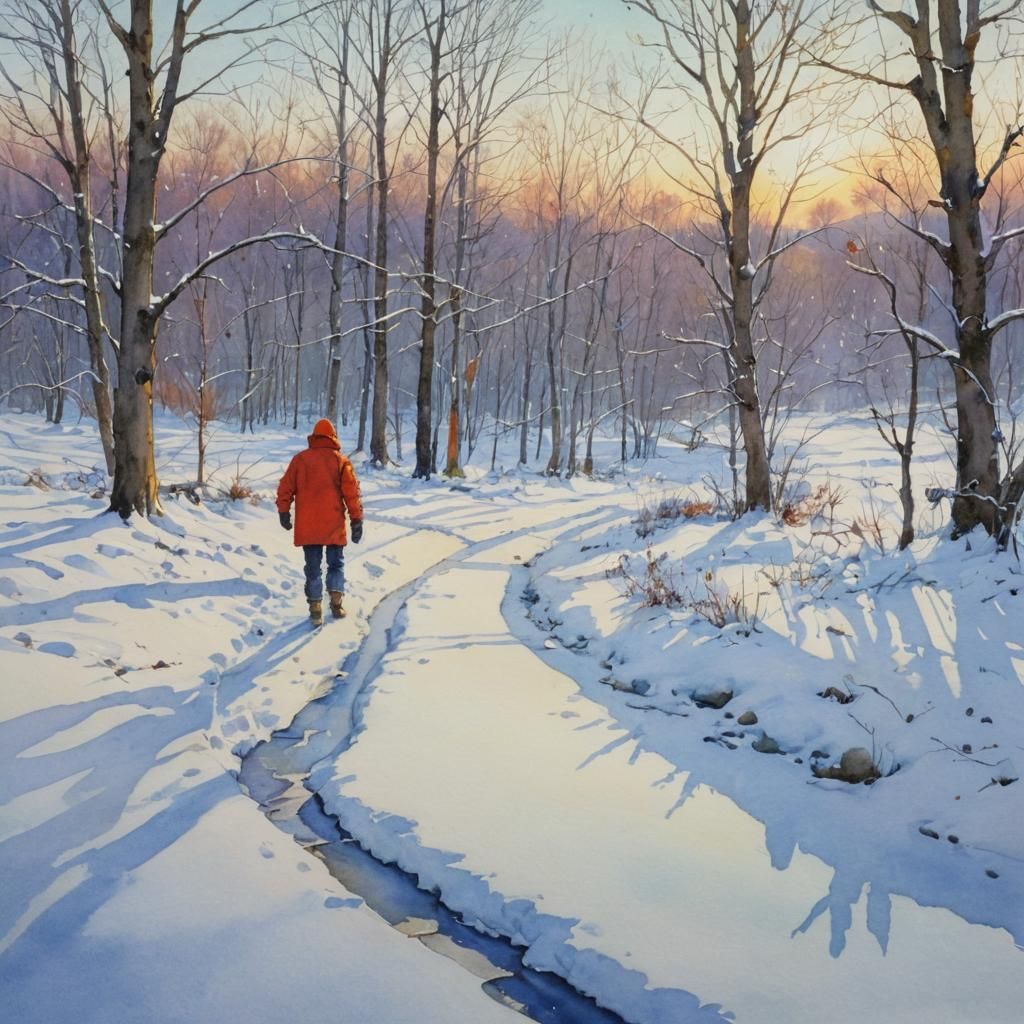 Vivid Christmas Winter in Watercolor Wet Wash