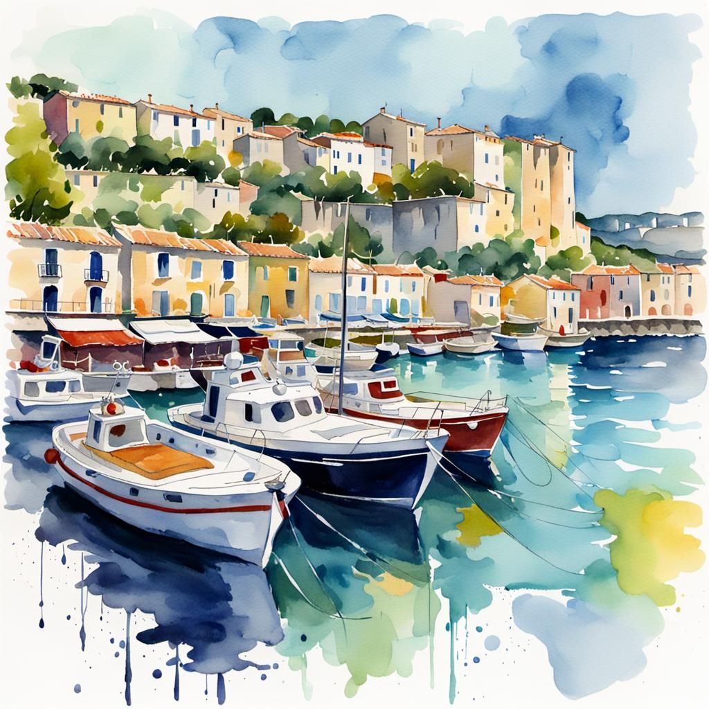 Port of Cassis: Watercolor Splash Paint Impression