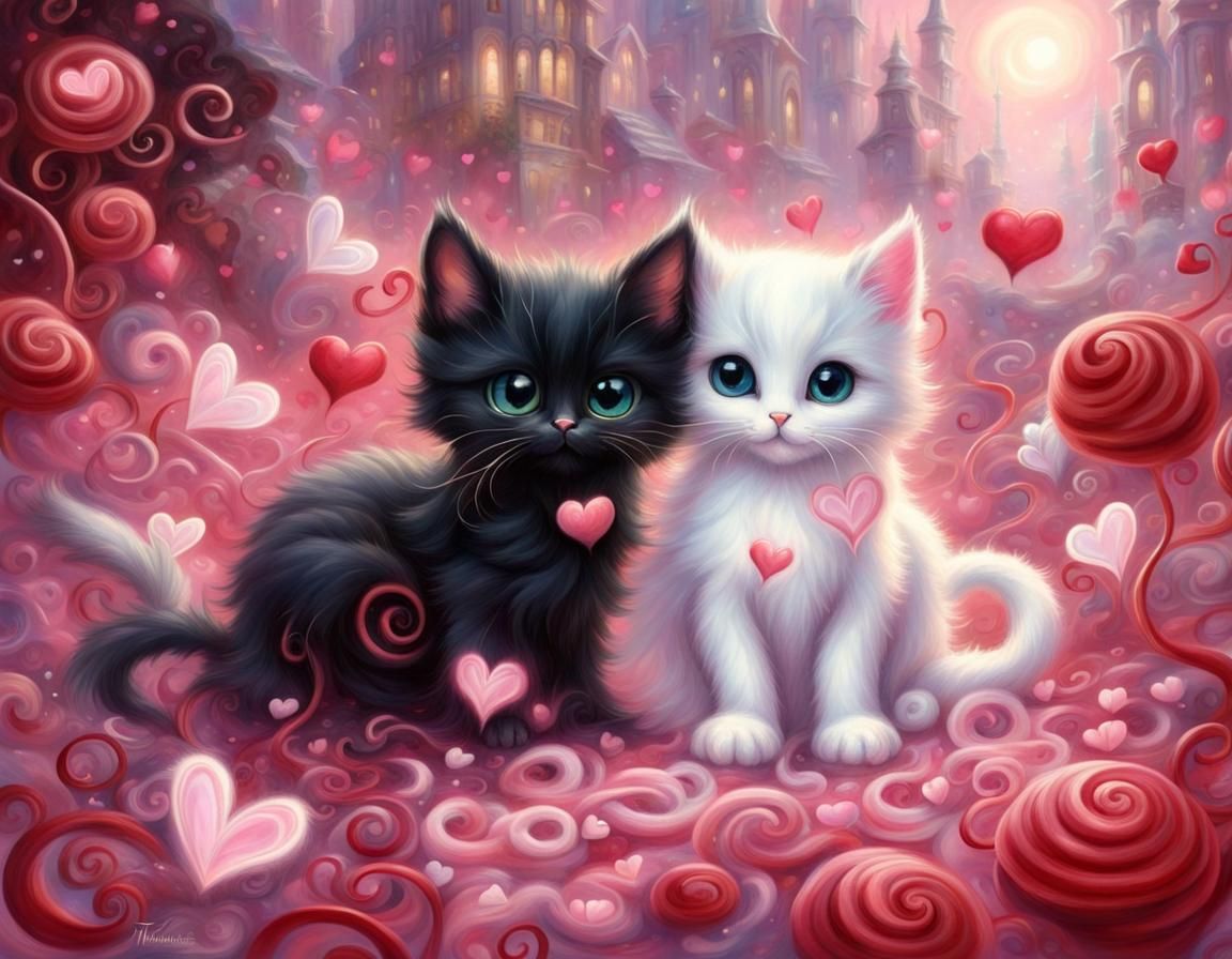 Kittens in Valentine Swirls, Ethereal Fantasy