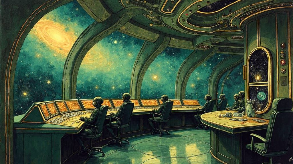 Art Nouveau Space Bridge Control Room Painting