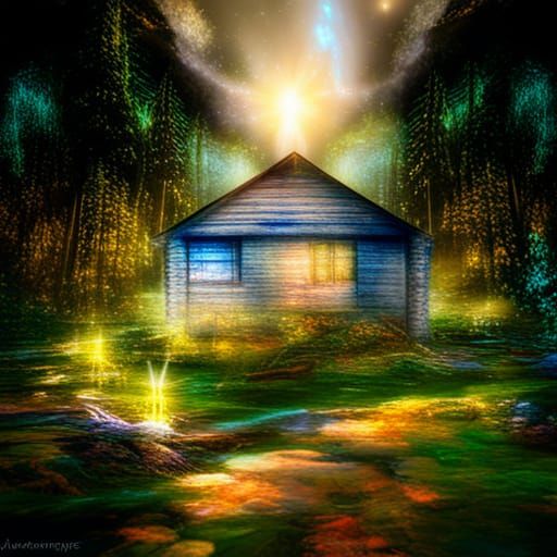Cosmic Cabin in Michigan Woods Illustration