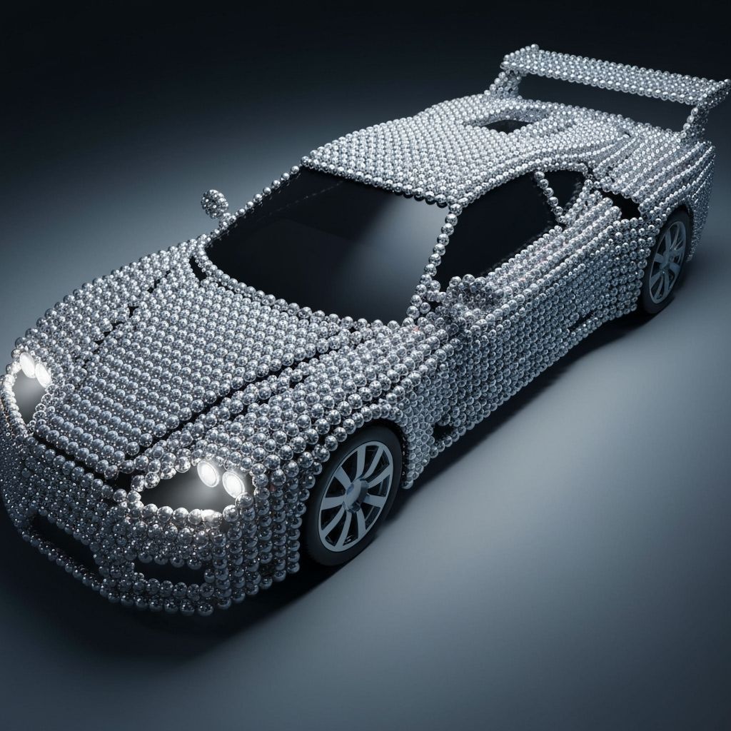 Futuristic Silver Beaded Car in Photorealistic Style