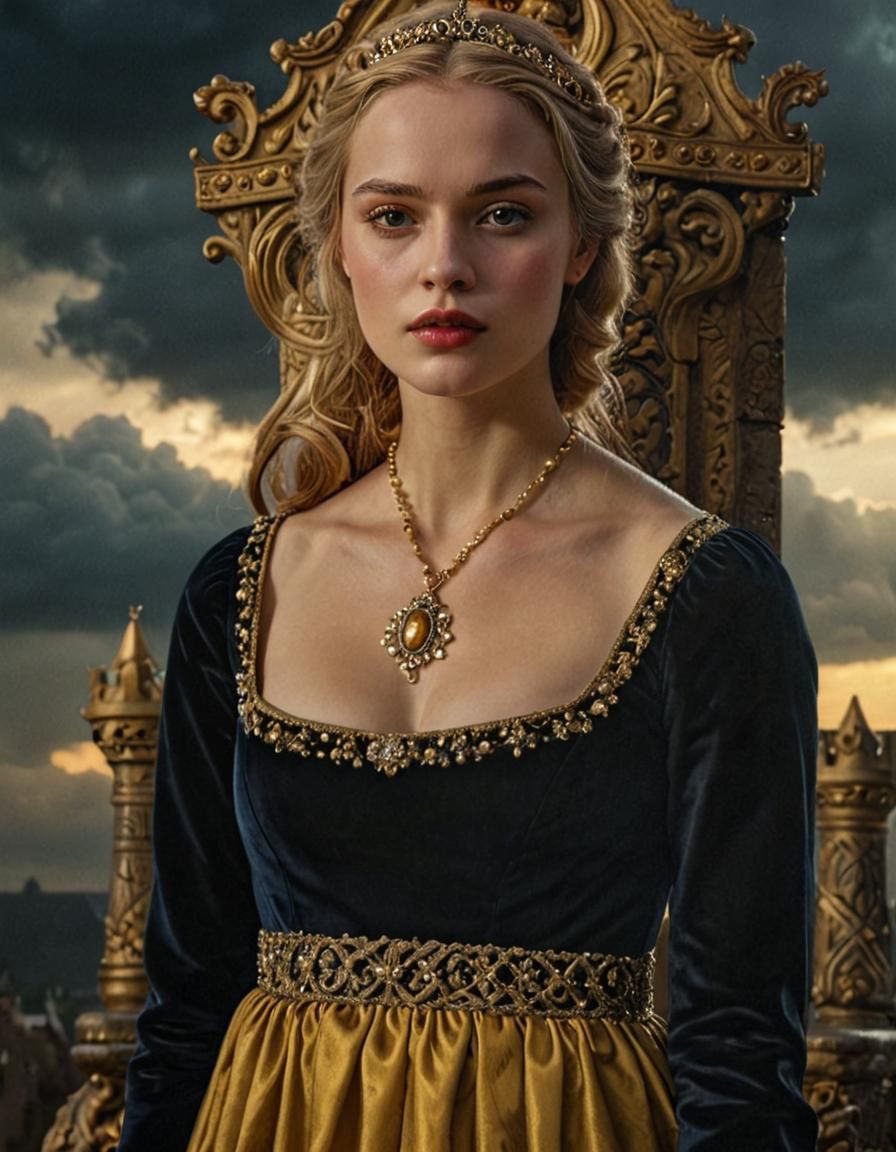 Medieval Princess Portrait in Opulent Throne Room