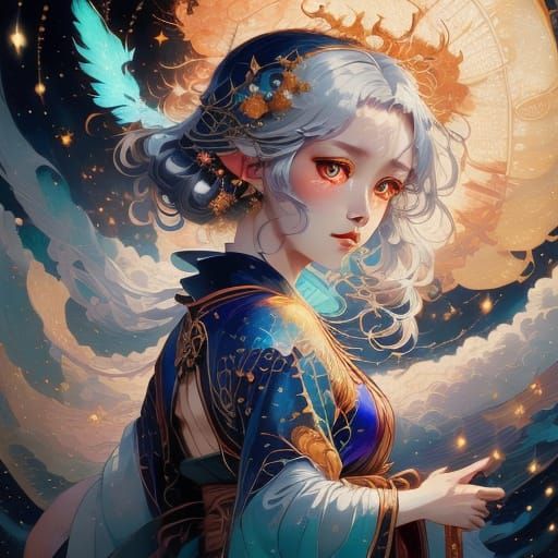 Sorceress in Purple Mist with Glowing Eyes