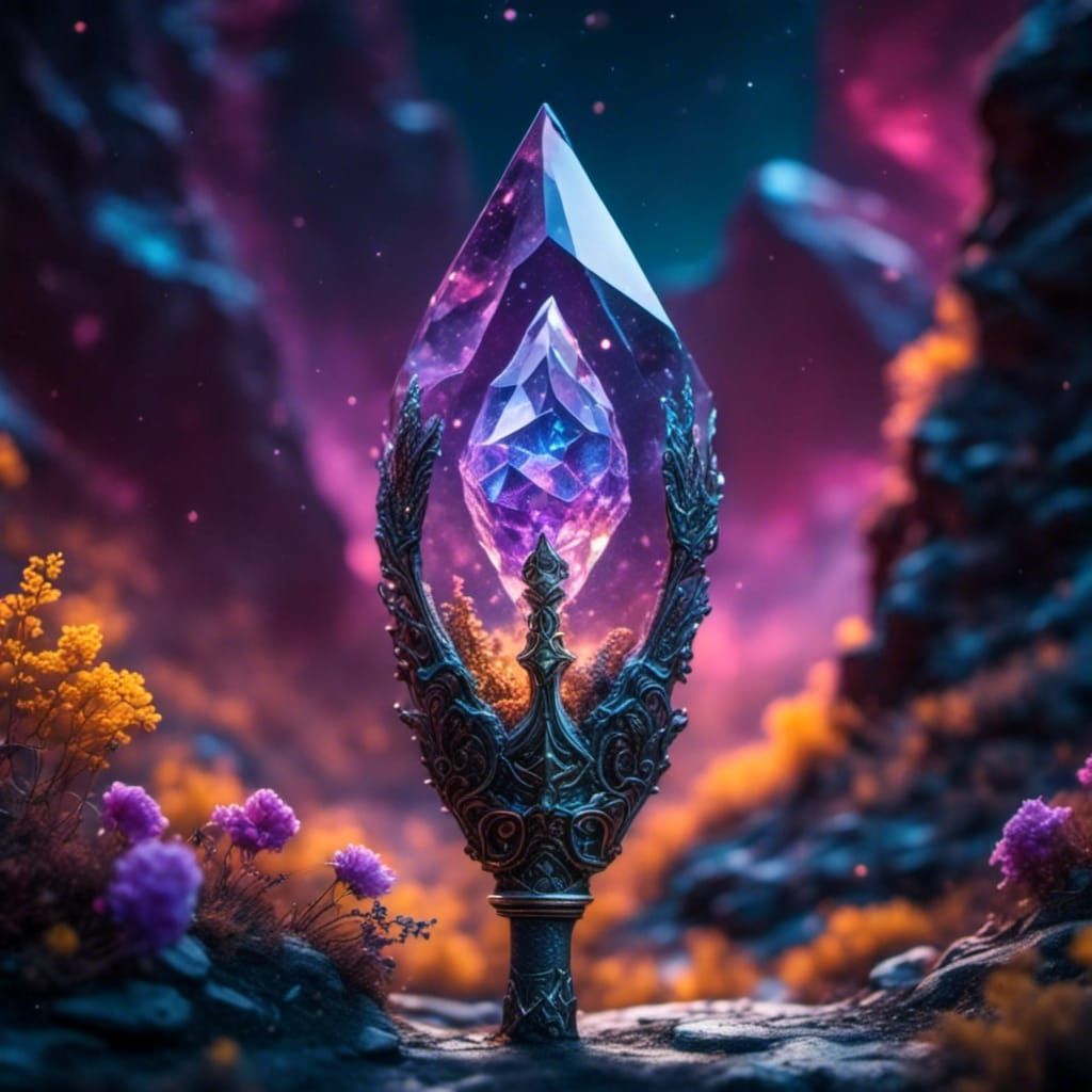 Sorcerer Crystal Wand in Dark Fantasy Style