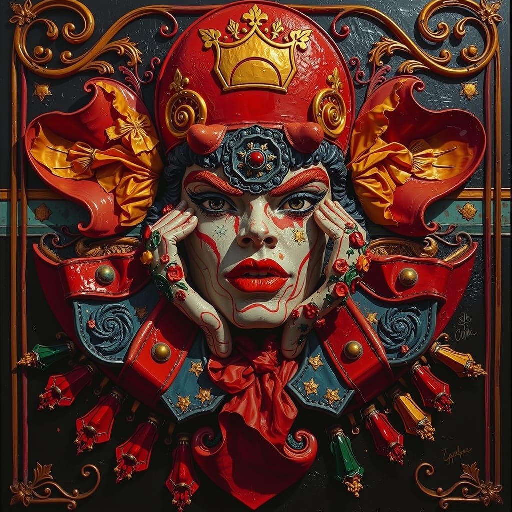 Vivid Red, Green, Yellow, Black and White Abstract Sculpture