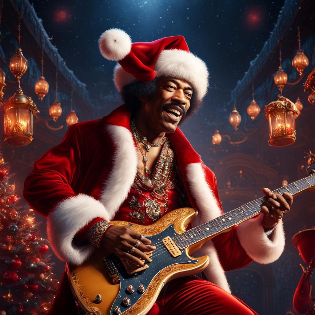 Jimi Hendrix as Santa Claus: Detailed Matte Painting
