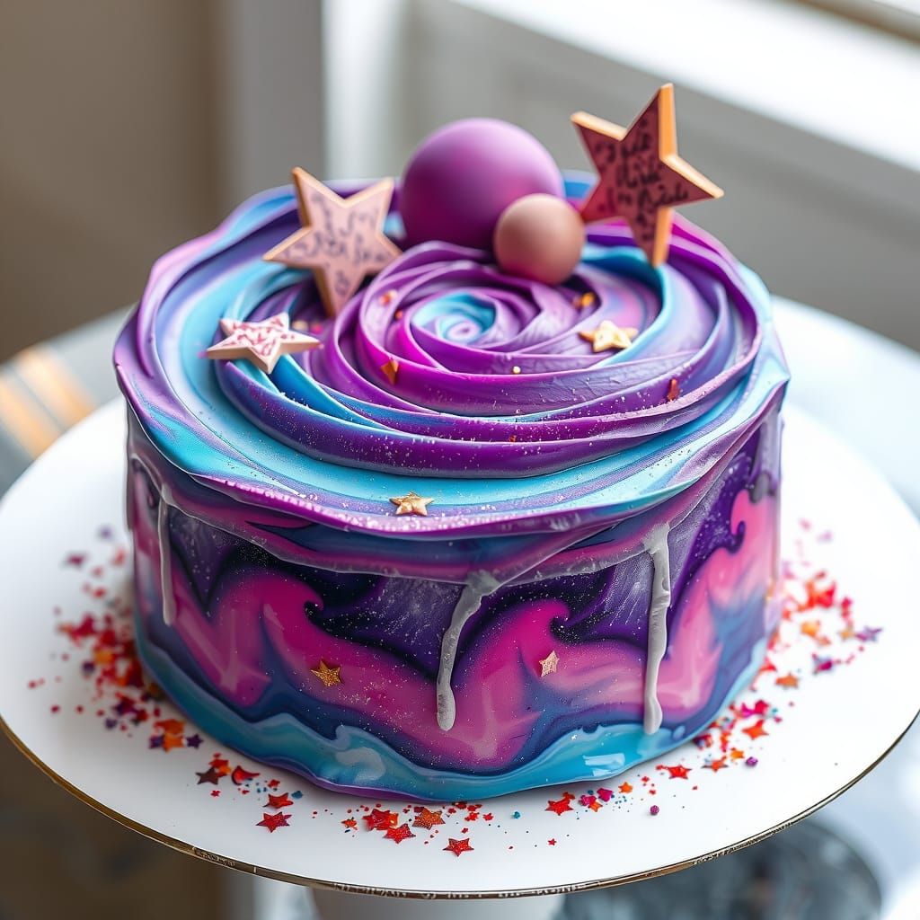 Vibrant Galaxy Cake with Edible Glitter