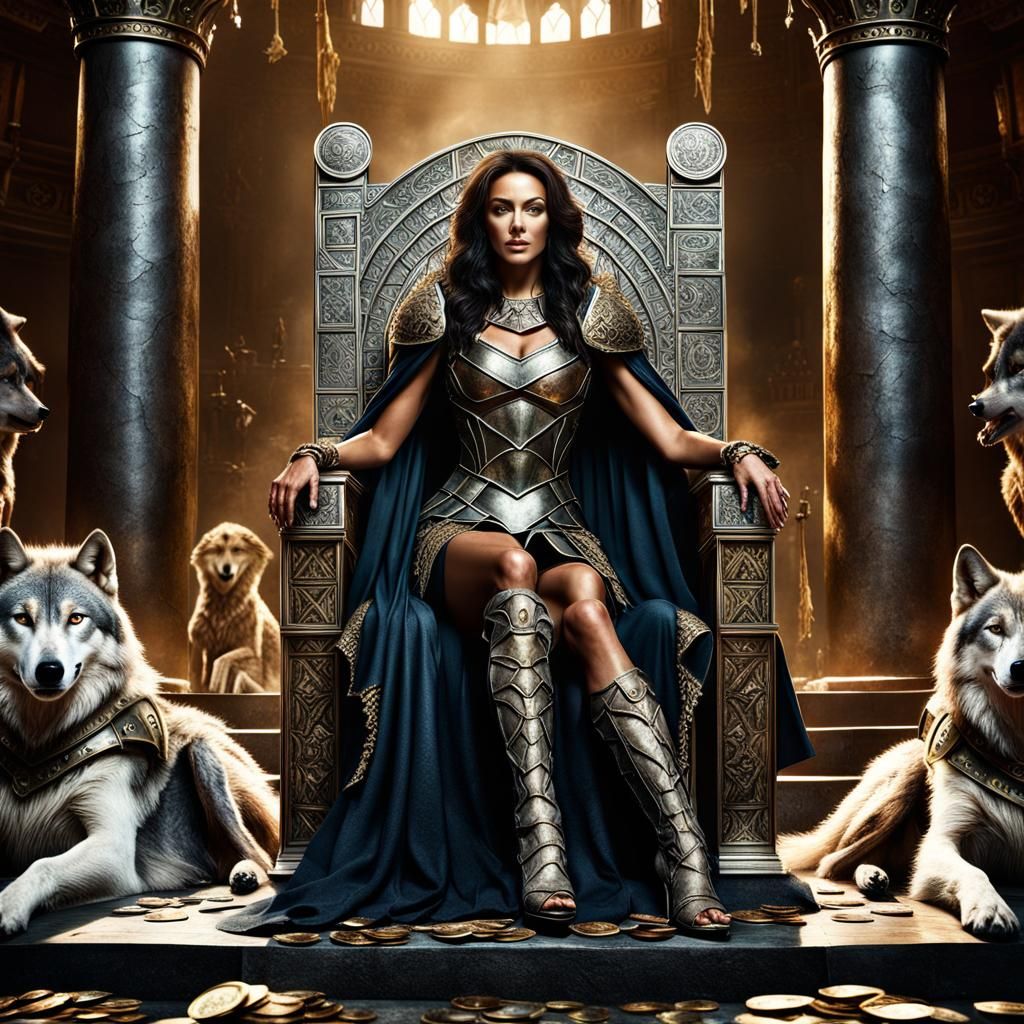 Roman Gladiator Queen on Throne, Digital Matte Painting