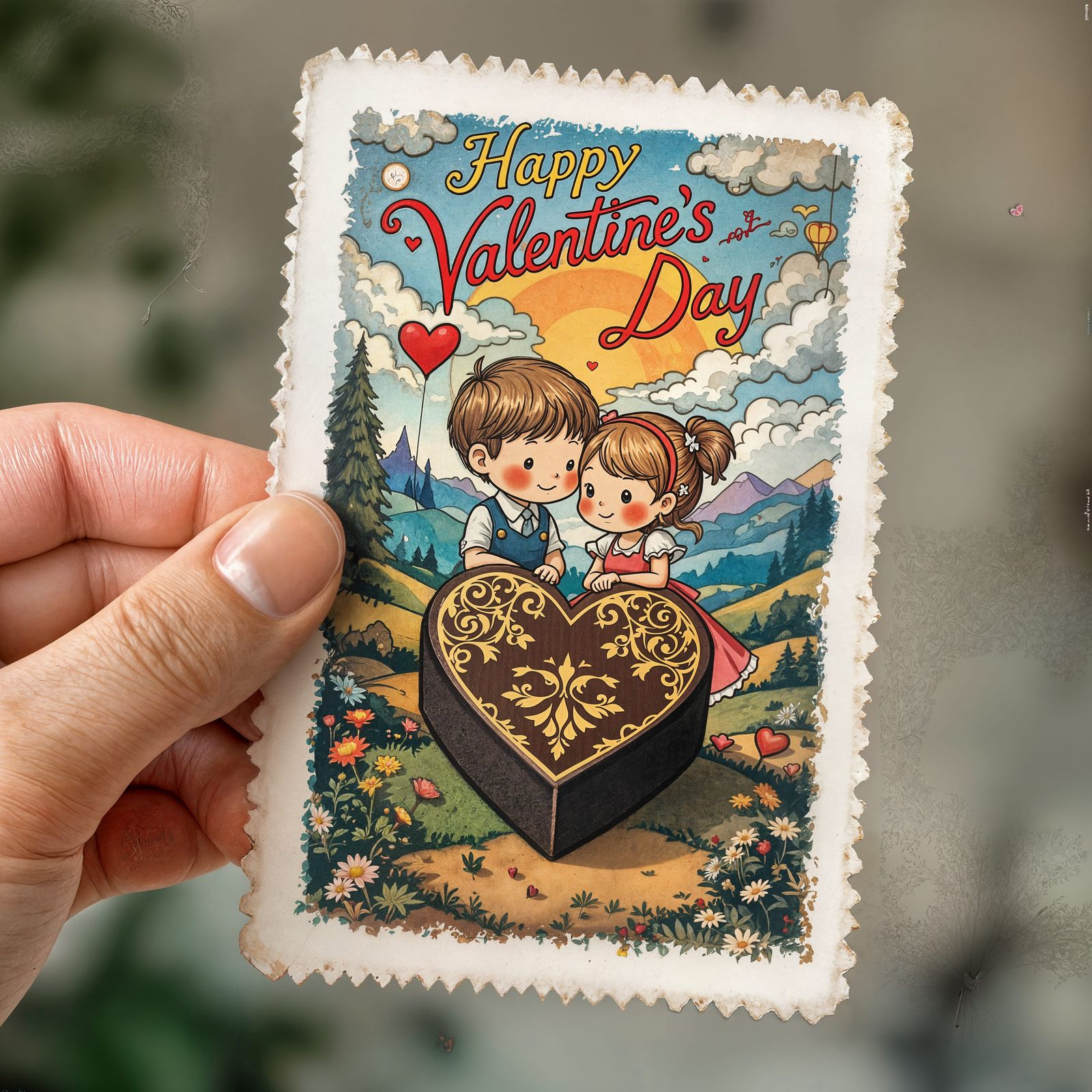 Vintage Valentine's Day Card Art in Fantasy Style
