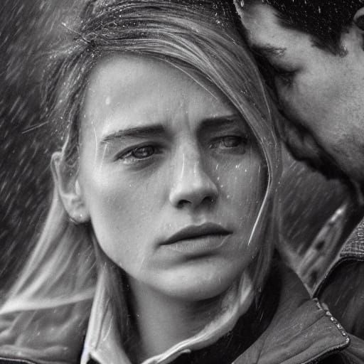 Intense Emotional Close-Up of Couple in Dramatic Storm