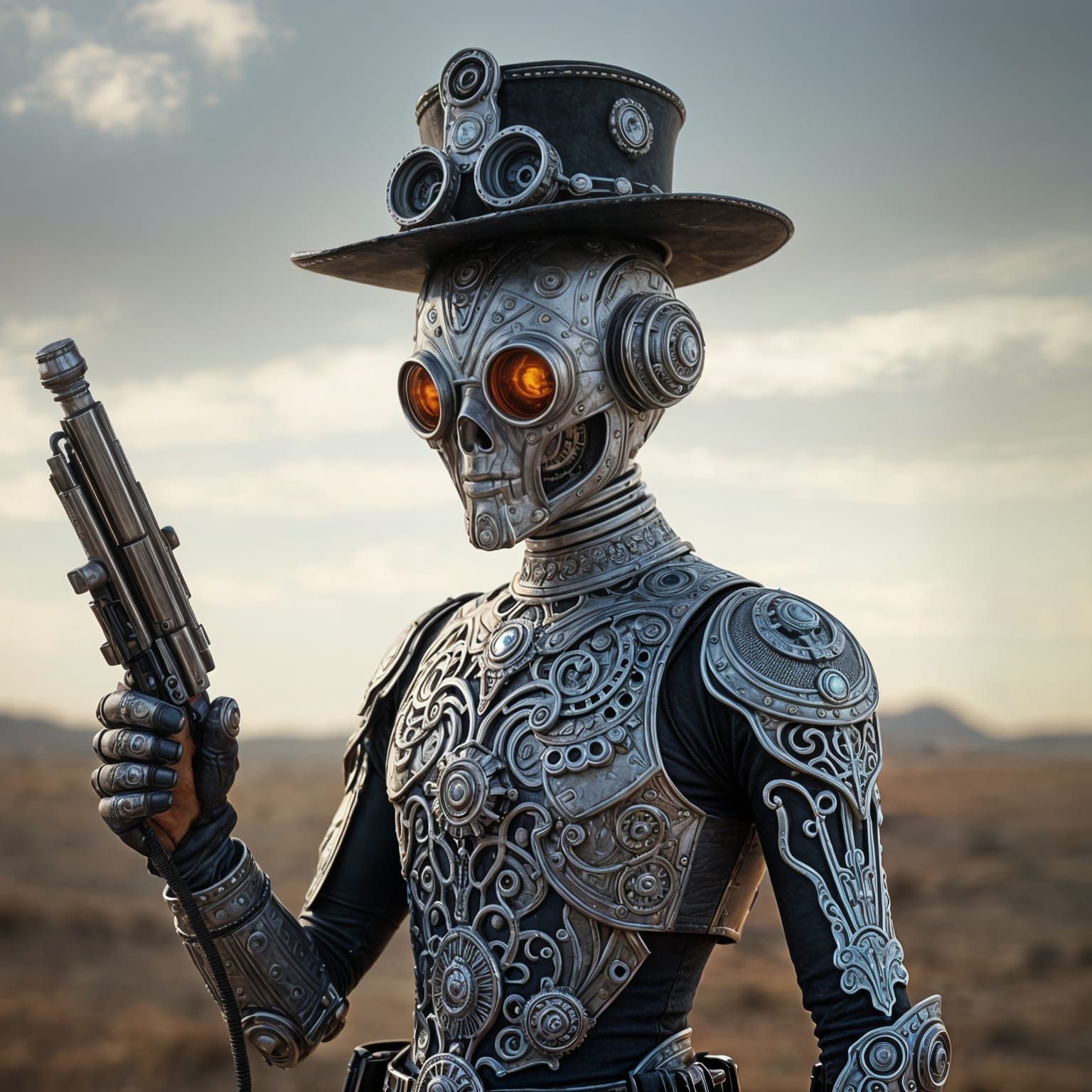Steampunk Android Gunfighter at High Noon