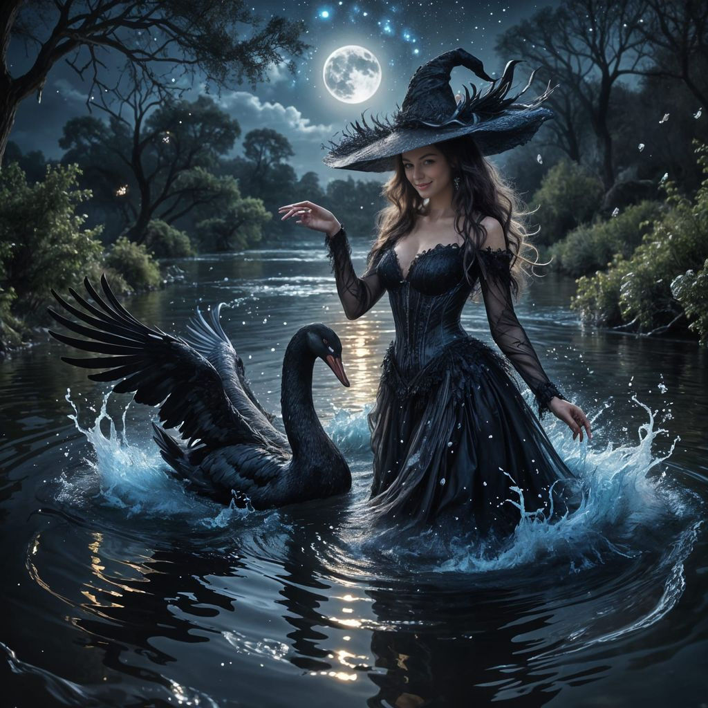 River Witch Summons Black Swan Fantasy Art