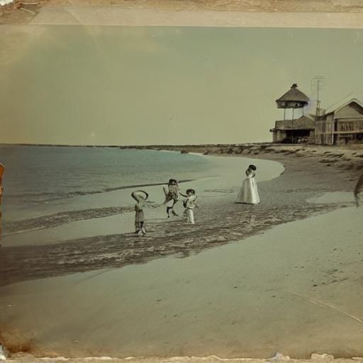 Vintage Photo of Child Playing on Starry Beach