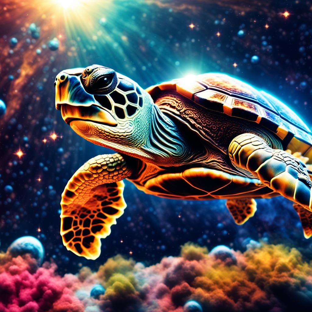 Astronaut Turtle in Outer Space: Photorealistic Digital Art
