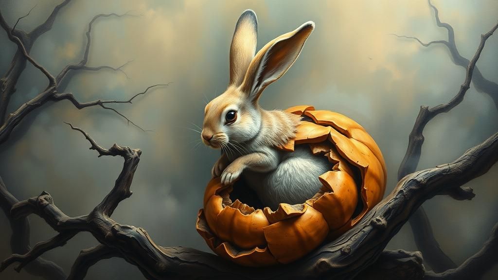 Hyperrealistic Carved Bunny in Surreal Dreamscape